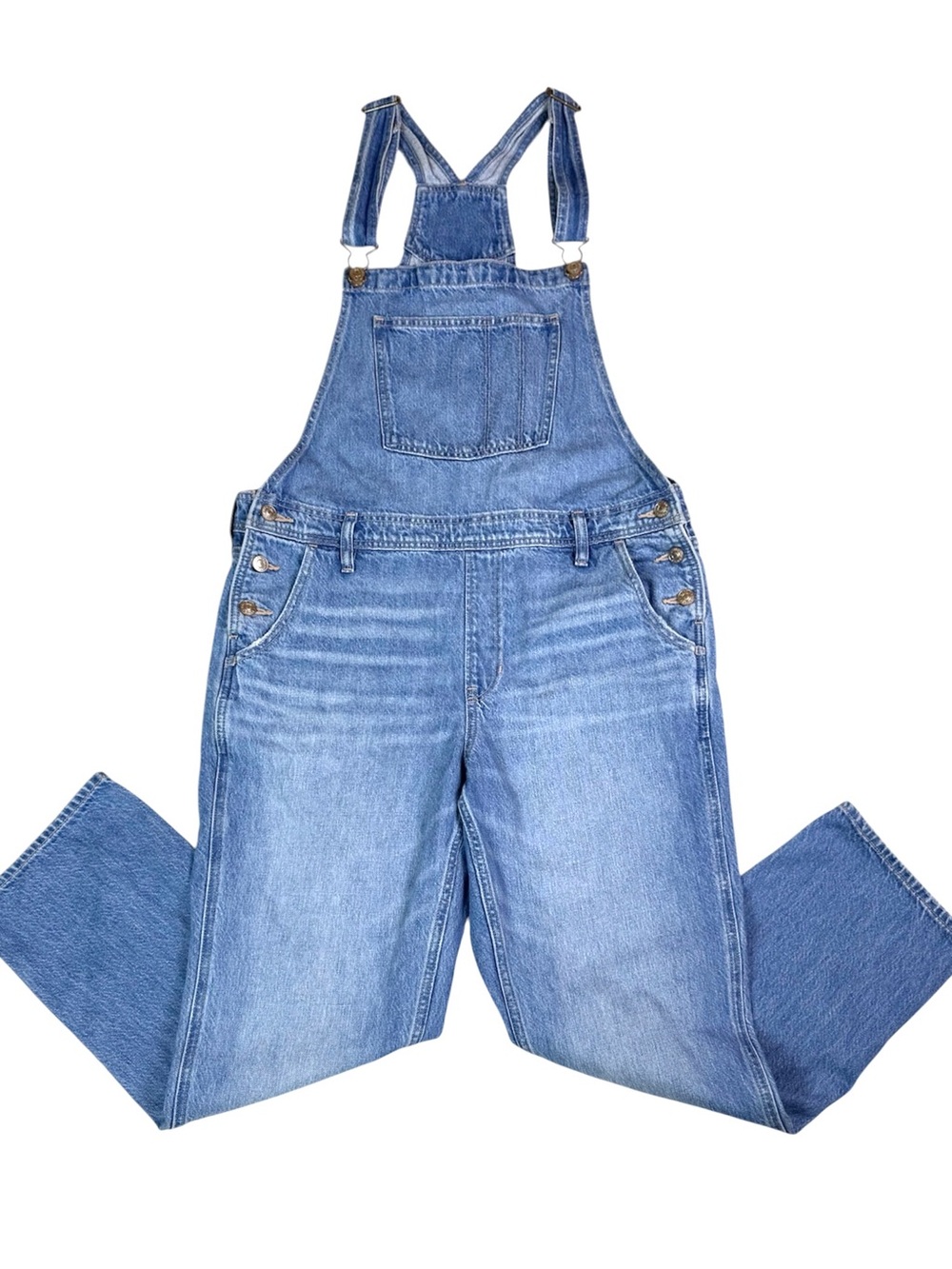 American Eagle Classic Denim Overalls Size L Utility Straight Leg Medium Wash